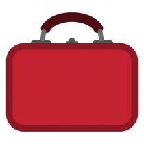 Red lunch box with blank front isolated on white background